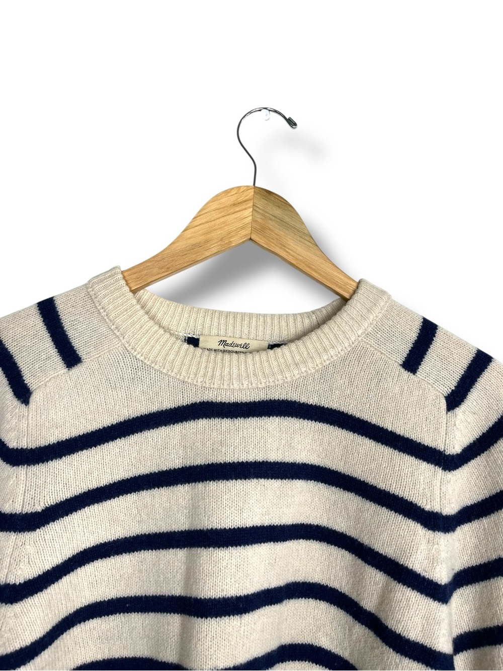 Madewell (Re)sourced Cashmere Wool Striped Crewneck Sweater Navy Cream Boxy M - Picture 6 of 12